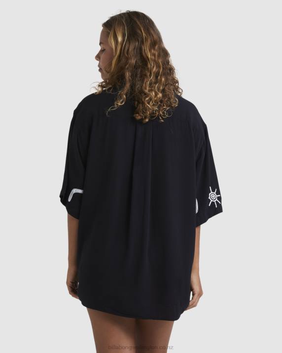 Women Black Billabong Otis Boomerang Short Sleeve Shirt 80P81992