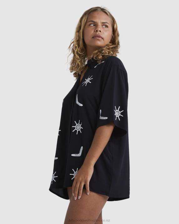 Women Black Billabong Otis Boomerang Short Sleeve Shirt 80P81992