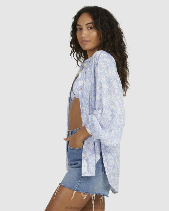 Women Blue Billabong Blue Bell Long Sleeve Shirt 80P81984