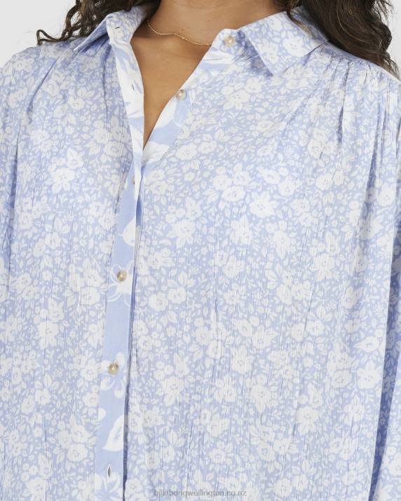 Women Blue Billabong Blue Bell Long Sleeve Shirt 80P81984