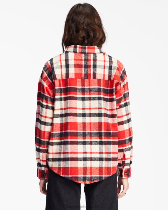 Women Red Magic Billabong Easy Breezy Long Sleeve Button-Up Shirt 80P82216