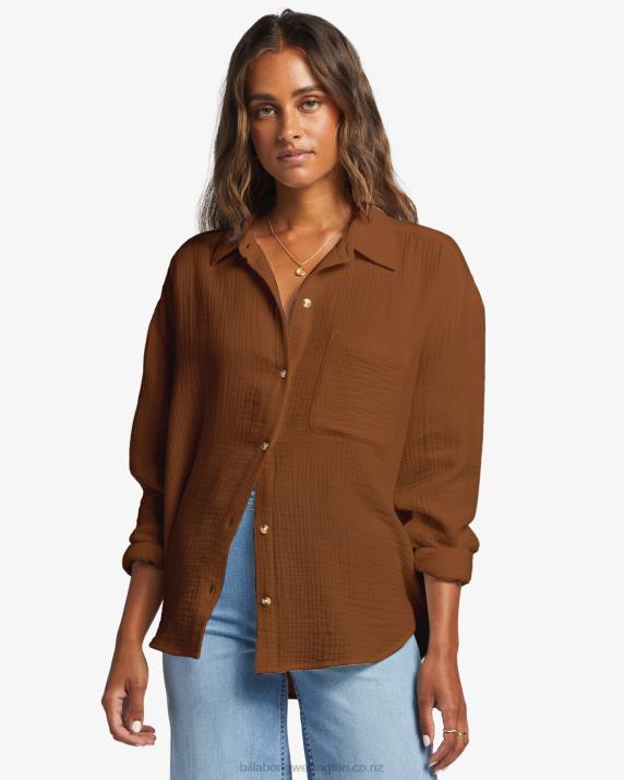 Women Toasted Coconut Billabong Right On Long Sleeve Shirt 80P81765