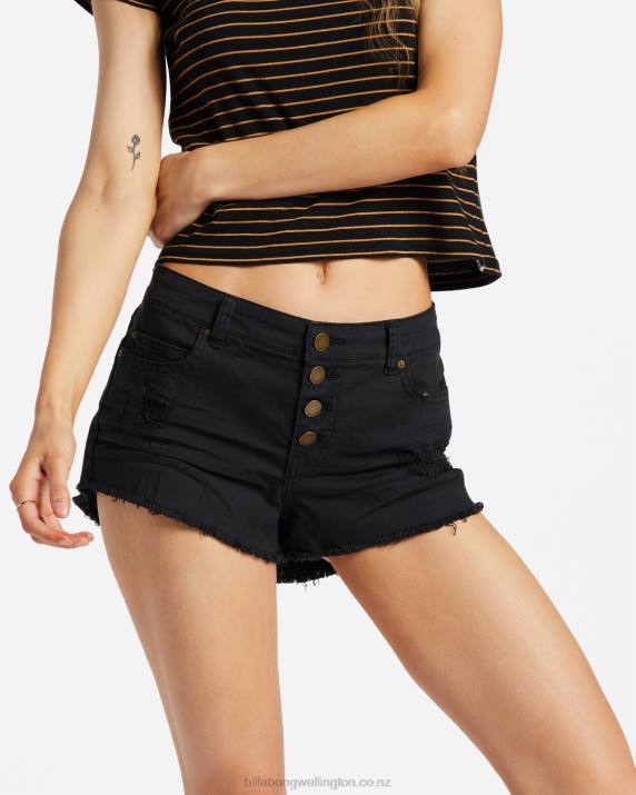 Women Black Billabong Buttoned Up Denim Shorts 80P81877