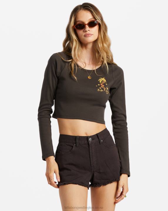 Women Black Pebble Billabong Drift Away Frayed Shorts 80P81810