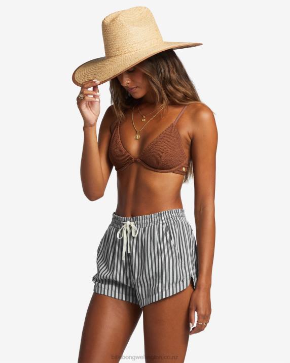 Women Black Sands Billabong Road Trippin Elastic Waist Shorts 80P81758