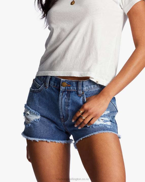 Women Dark Denim Billabong Drift Away Frayed Denim Shorts 80P82165