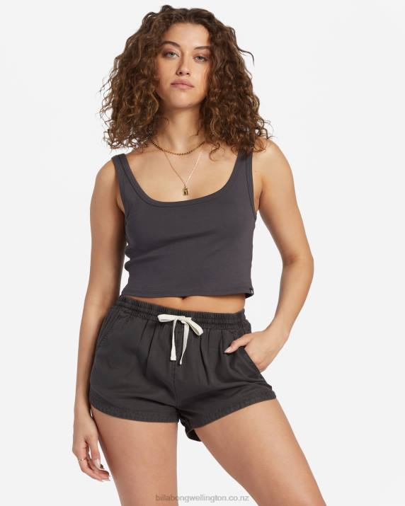 Women Off Black Billabong Road Trippin Elastic Waist Shorts 80P81923