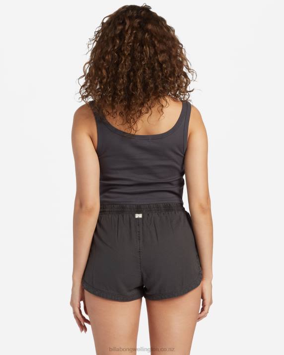 Women Off Black Billabong Road Trippin Elastic Waist Shorts 80P81923