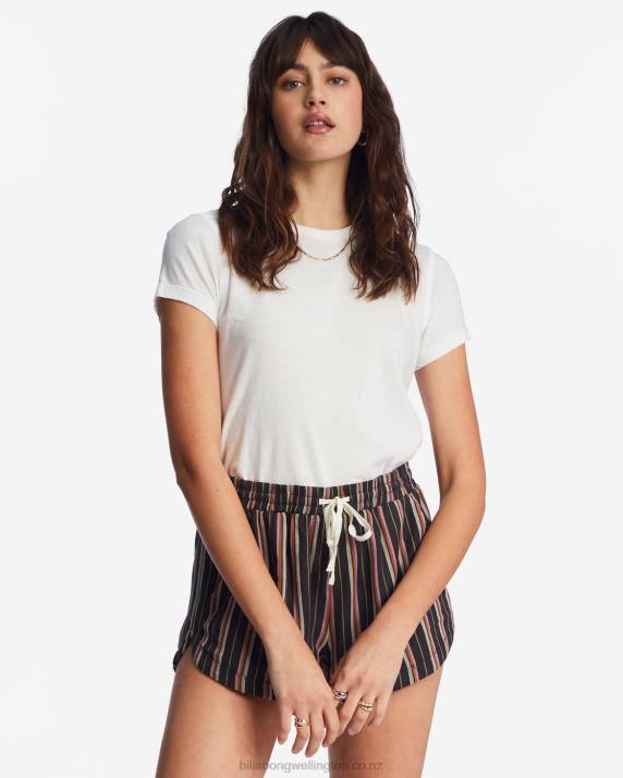 Women Off Black Billabong Road Trippin Elastic Waist Shorts 80P82160