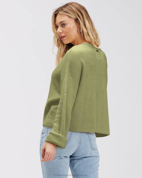 Women Avocado Billabong Short N Sweet 2 Cropped Cardigan Sweater 80P82311