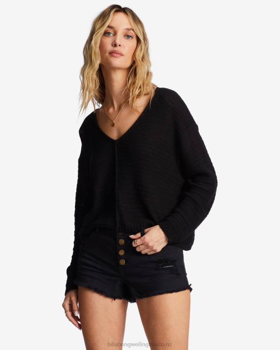 Women Black Pebble Billabong Every Day Pullover Sweater 80P82003