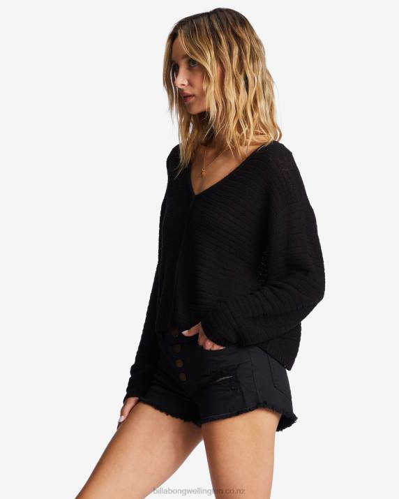 Women Black Pebble Billabong Every Day Pullover Sweater 80P82003