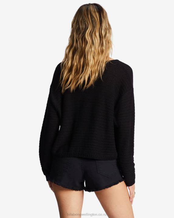 Women Black Pebble Billabong Every Day Pullover Sweater 80P82003