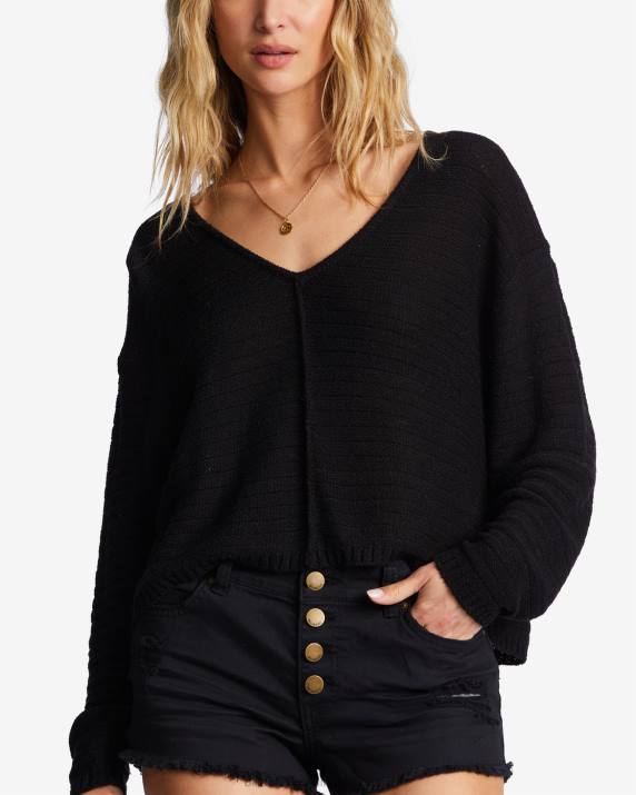 Women Black Pebble Billabong Every Day Pullover Sweater 80P82003