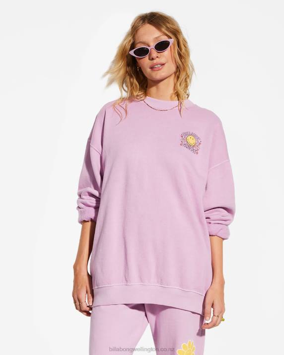 Women Lady LavenderBillabong x Smiley Ridin Happy Sweatshirt 80P82182