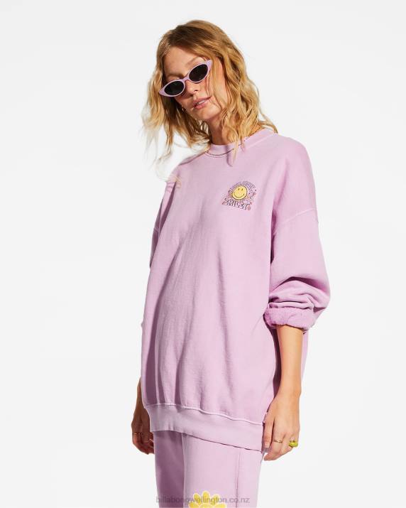Women Lady LavenderBillabong x Smiley Ridin Happy Sweatshirt 80P82182
