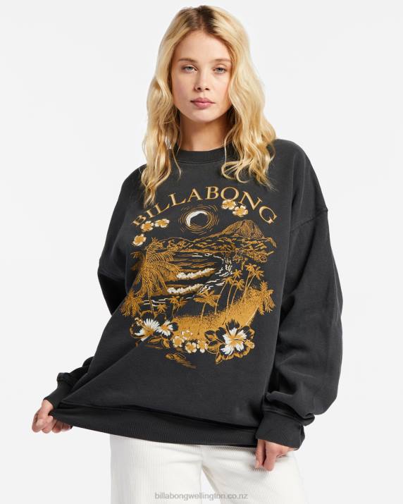 Women Off Black Billabong Ride In Crew Neck Sweatshirt 80P82148
