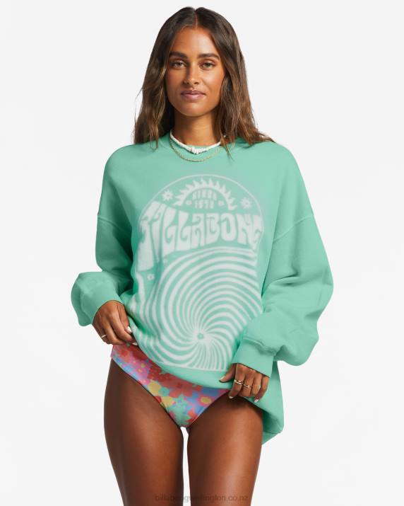 Women Spearmint Billabong Ride In Oversized Crewneck Sweatshirt 80P81909