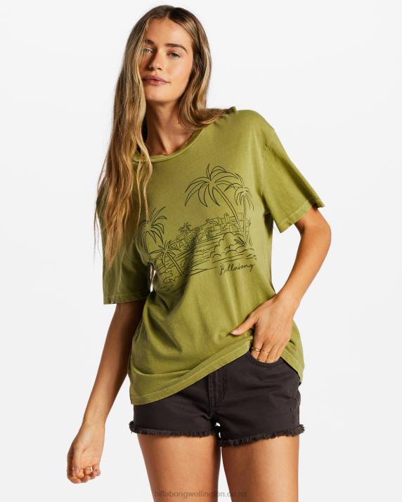 Women Green Eyes Billabong City Of Palms T-Shirt 80P82042