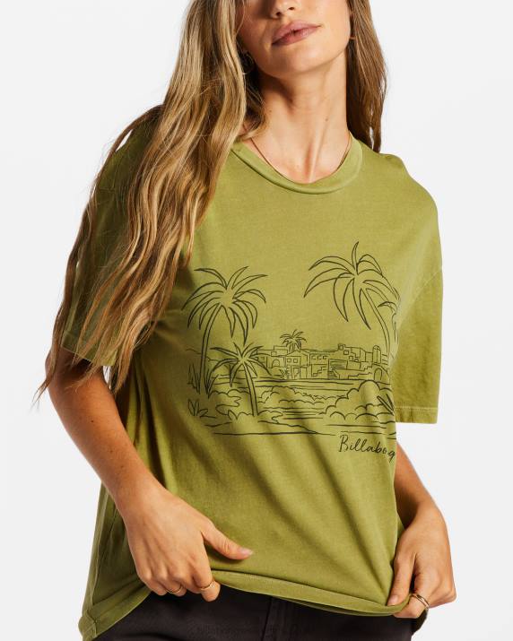 Women Green Eyes Billabong City Of Palms T-Shirt 80P82042