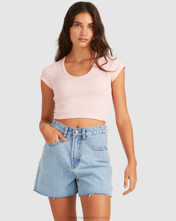 Women Pale Pink Billabong Baby Vee T-Shirt 80P82369