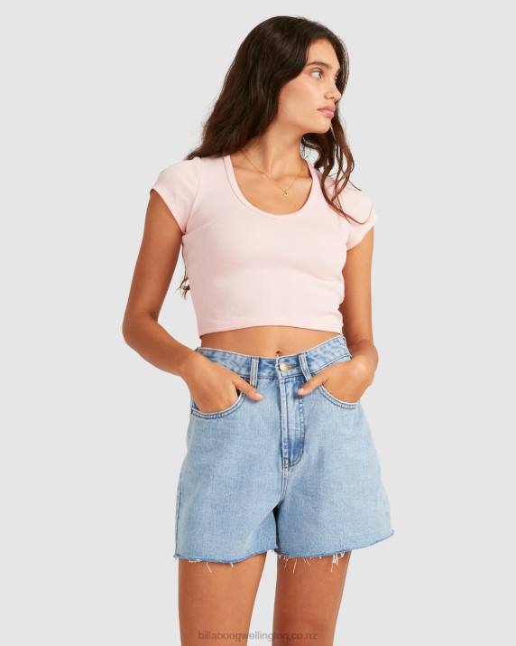 Women Pale Pink Billabong Baby Vee T-Shirt 80P82369
