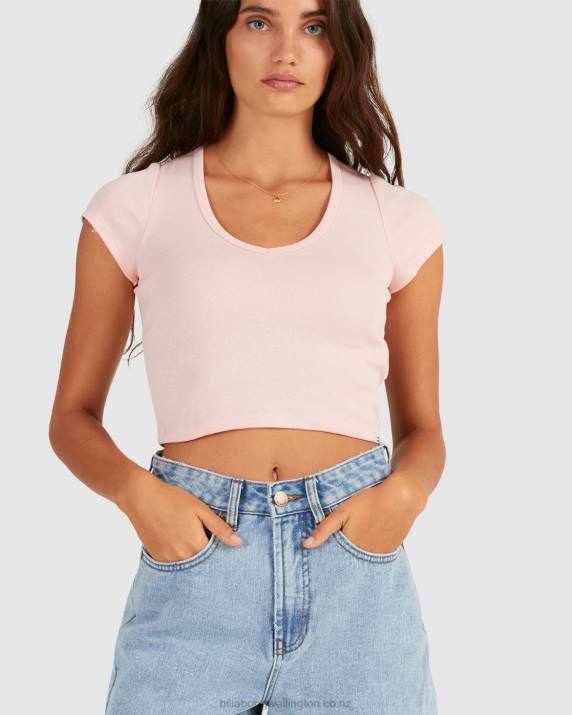 Women Pale Pink Billabong Baby Vee T-Shirt 80P82369