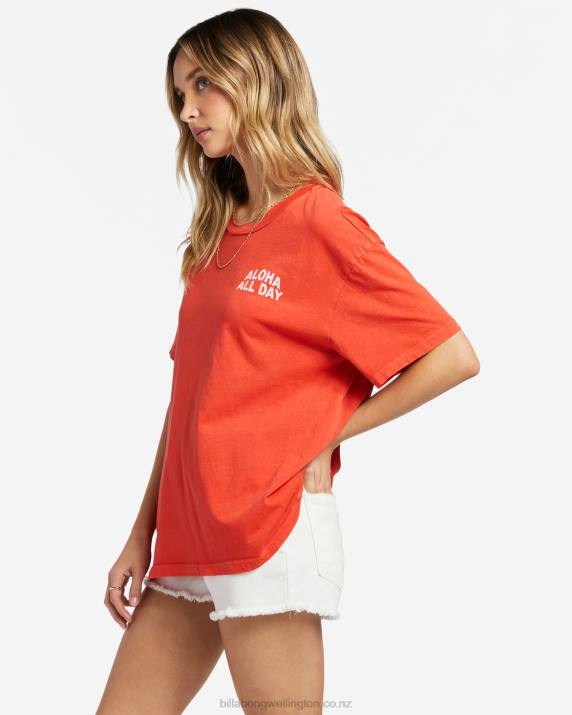 Women Red Aloha Billabong Aloha All Day Oversized T-Shirt 80P81897