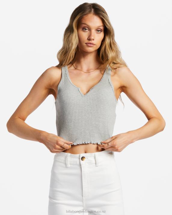 Women Athletic Grey Billabong Notch Tank Ribbed Tank Top 80P82101