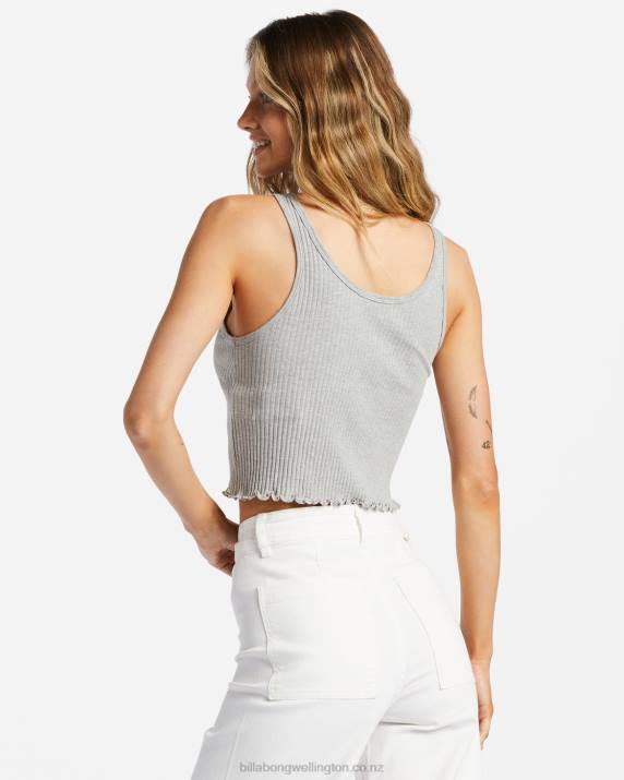 Women Athletic Grey Billabong Notch Tank Ribbed Tank Top 80P82101