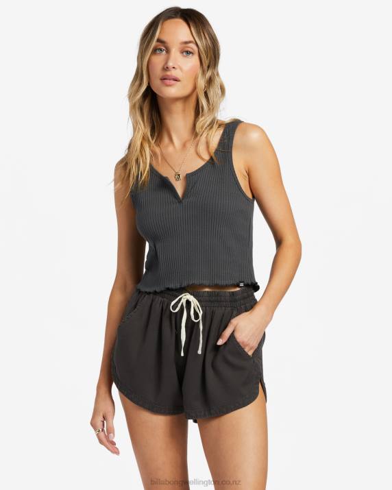 Women Off Black Billabong Notch Tank Ribbed Tank Top 80P81757