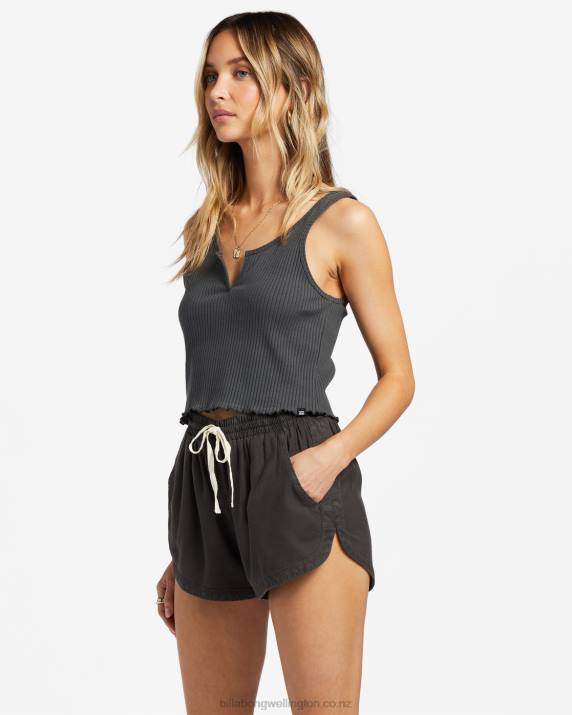 Women Off Black Billabong Notch Tank Ribbed Tank Top 80P81757