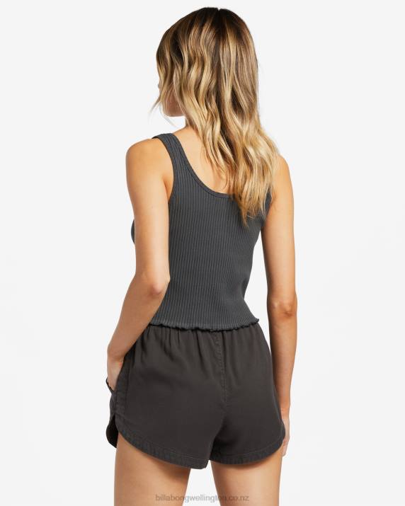 Women Off Black Billabong Notch Tank Ribbed Tank Top 80P81757