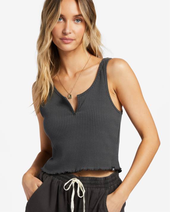 Women Off Black Billabong Notch Tank Ribbed Tank Top 80P81757