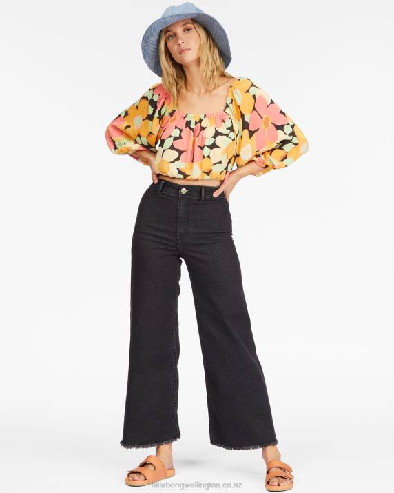 Women Multi Billabong Sun City 2 Puff Sleeve Crop Top 80P82253