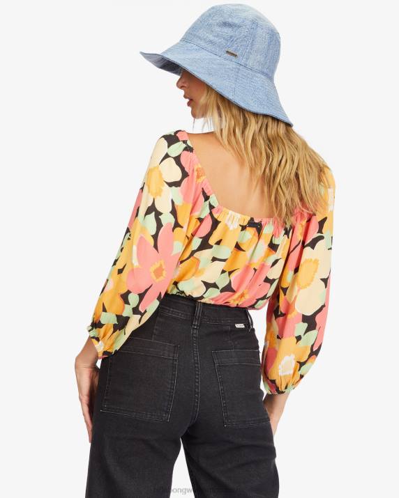 Women Multi Billabong Sun City 2 Puff Sleeve Crop Top 80P82253
