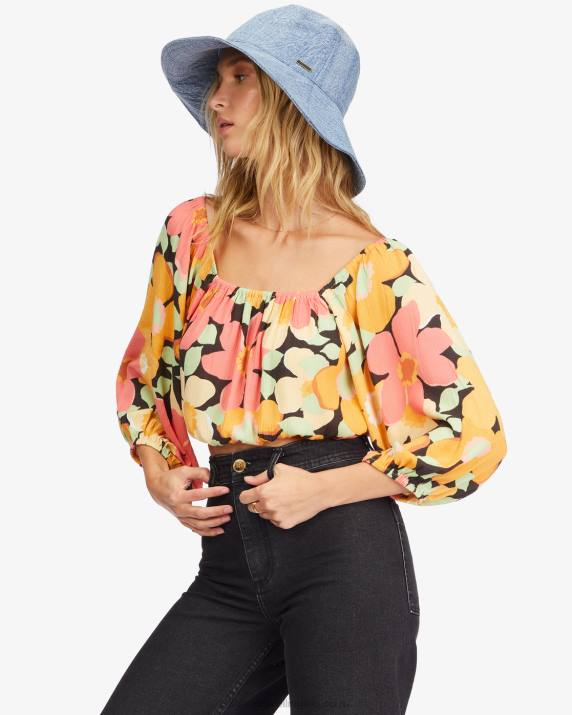 Women Multi Billabong Sun City 2 Puff Sleeve Crop Top 80P82253