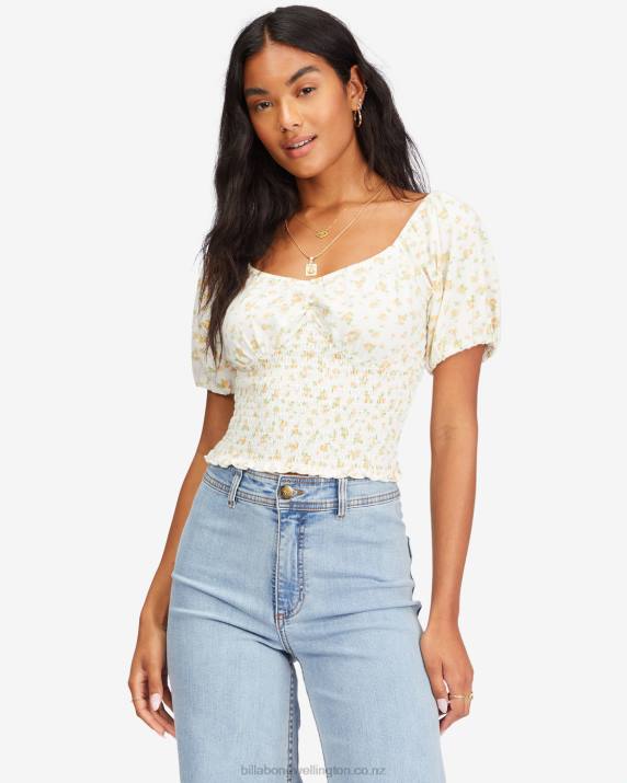 Women Salt Crystal Billabong Get Along Puff Sleeve Top 80P82268