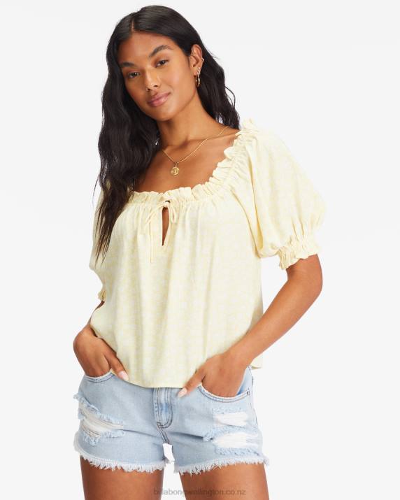 Women Salt Crystal Billabong Sunny Skies Puff-Sleeve Top 80P82284