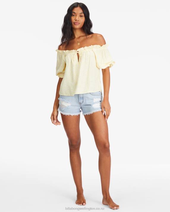 Women Salt Crystal Billabong Sunny Skies Puff-Sleeve Top 80P82284