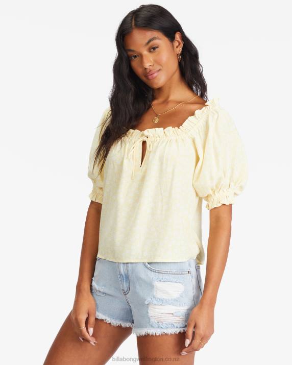 Women Salt Crystal Billabong Sunny Skies Puff-Sleeve Top 80P82284