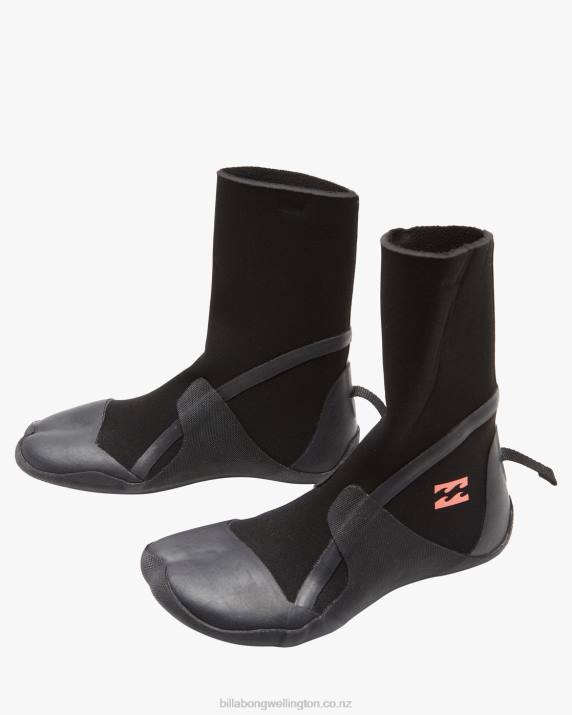 Women Black Billabong 3 Synergy Hidden Split Toe Wetsuit Boots 80P82575