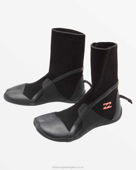 Women Black Billabong 5 Synergy Hidden Split Toe Wetsuit Boots 80P82573