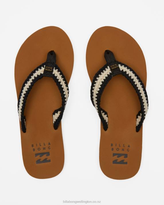 Women Black White Billabong Baja Sandals 80P82539