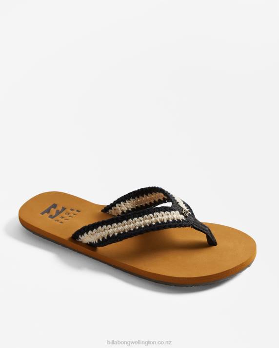 Women Black White Billabong Baja Sandals 80P82539