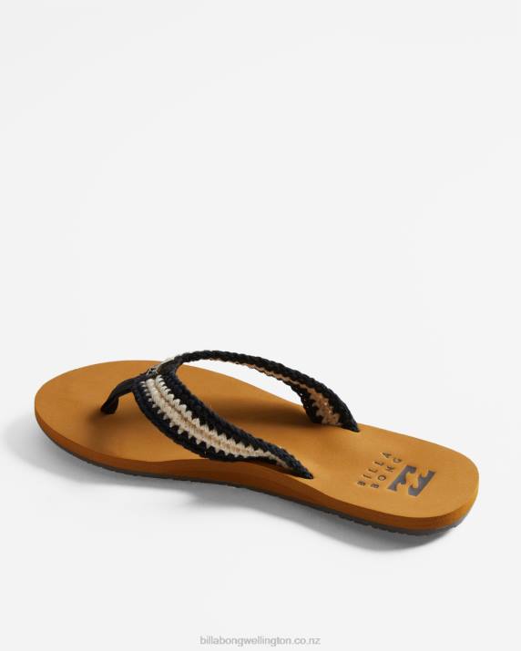 Women Black White Billabong Baja Sandals 80P82539