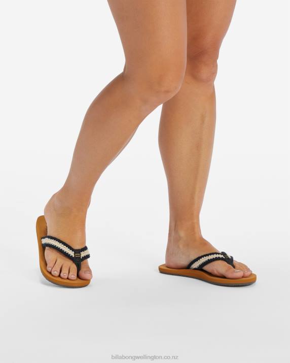 Women Black White Billabong Baja Sandals 80P82539