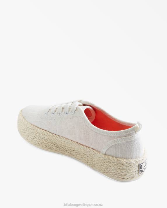 Women White Billabong Puebla Canvas Platform Shoes 80P82509