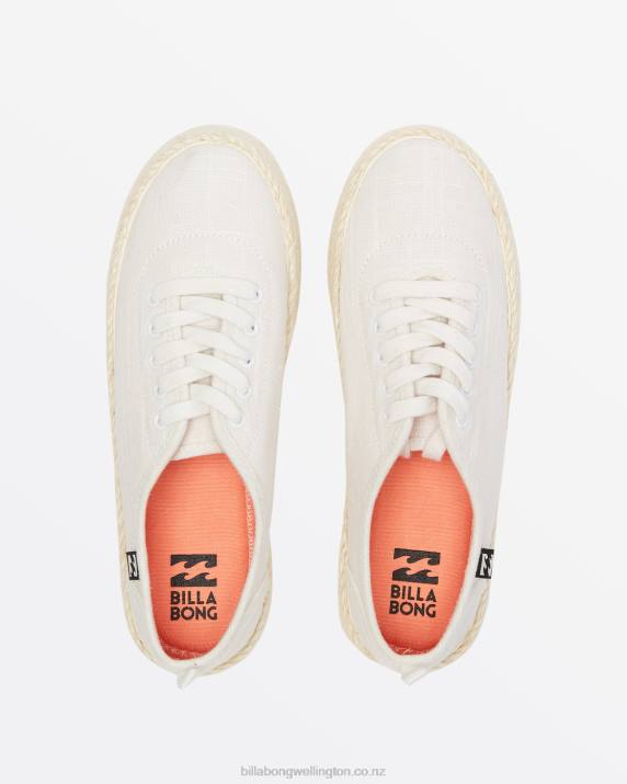 Women White Billabong Puebla Canvas Platform Shoes 80P82509