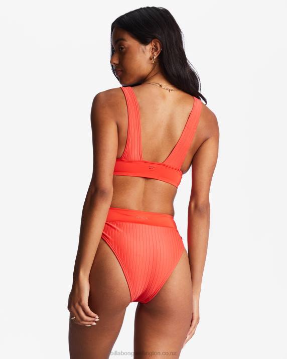 Women Bright Poppy Billabong Lined Up Rise Bikini Bottoms 80P81483